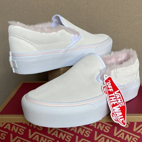 Vans Classic Slip-On Platforms Suede / Fur True White WMNS - Picture 9 of 16
